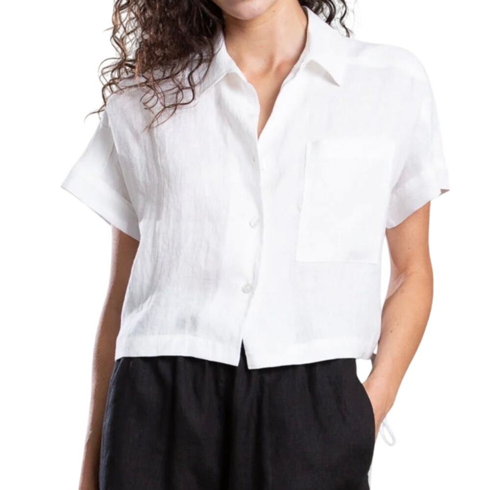 Pharaoh Collection Zoey French Linen White Cropped Shirt Size 3/L NWT